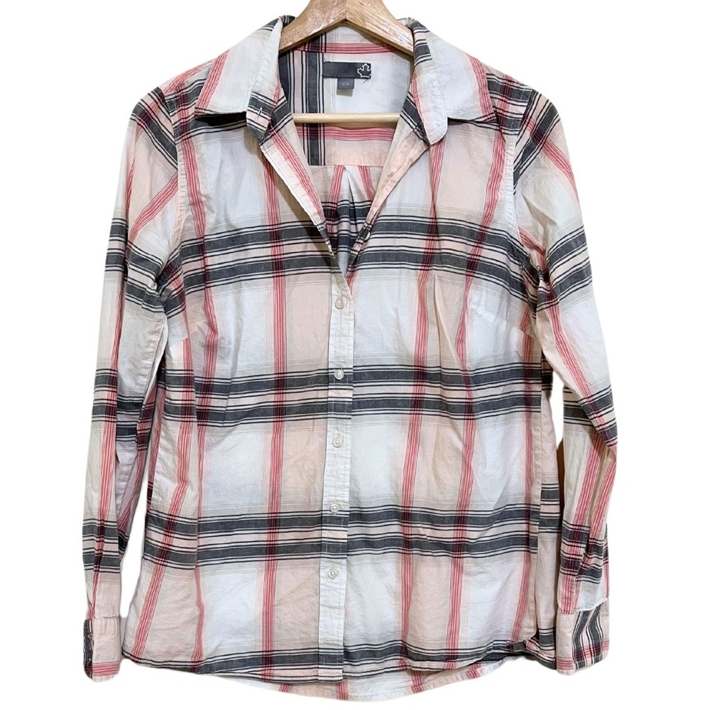 Plaid Pastel Pink White Grey Cottagecore Long Sleeve Button Down Shirt –Sears, M
